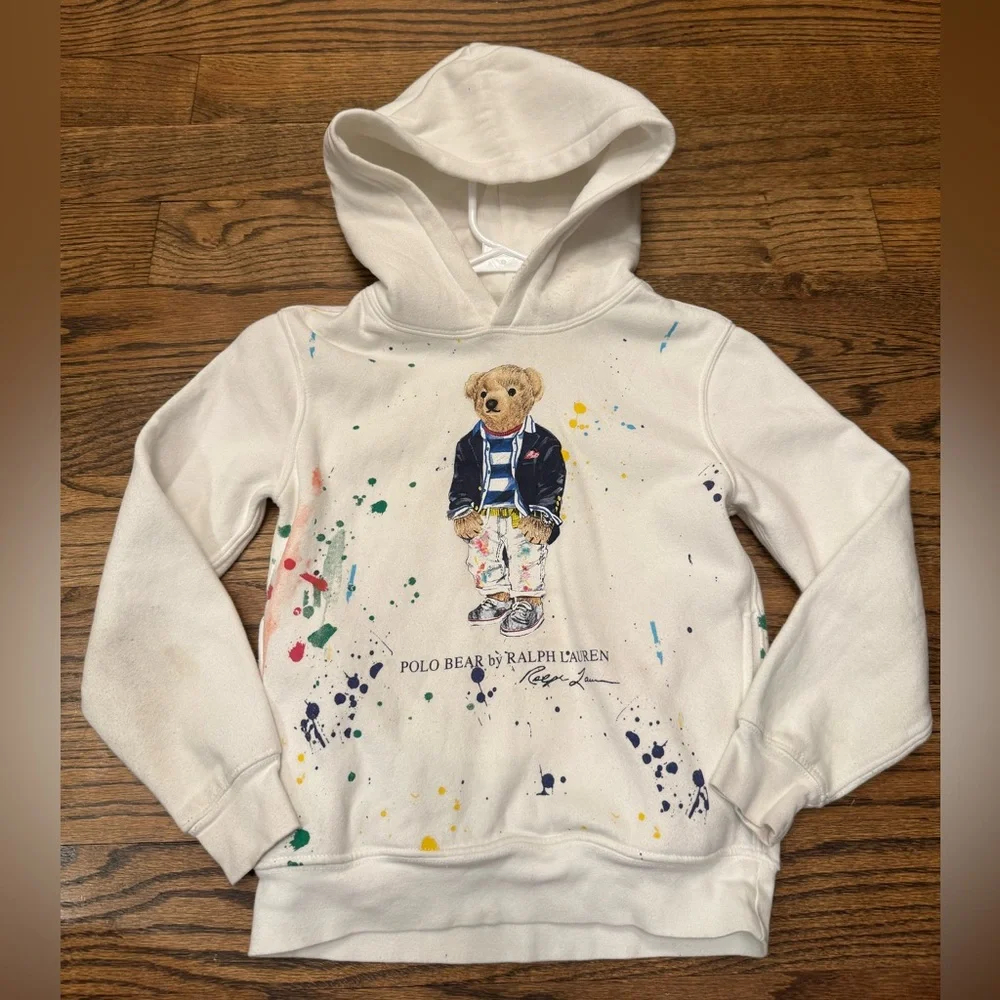 Polo Bear by Ralph Lauren Paint-Splatter Hoodie — Kids Size 7